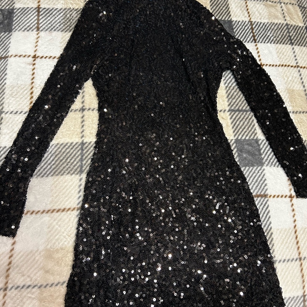 Fashion Nova Black Sequin Bodycon Dress Mock Neck Long Sleeve